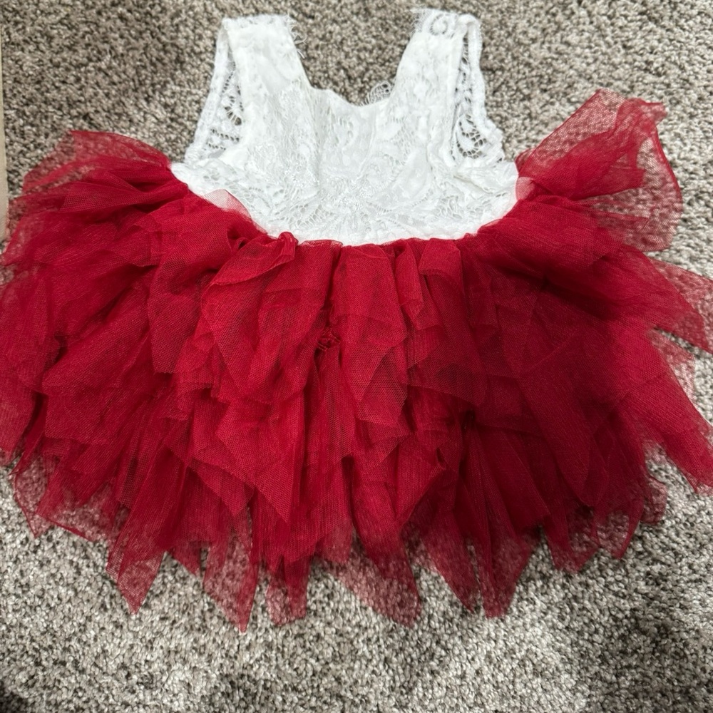 Red and White Lace Tutu Dress for Kids